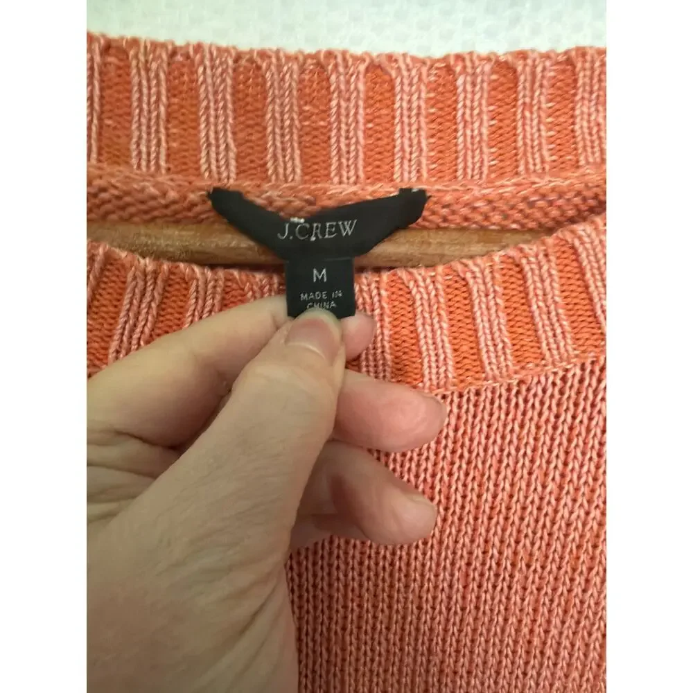 J.Crew Women’s Medium Coral Knit Crewneck Sweater Ribbed Hem‎